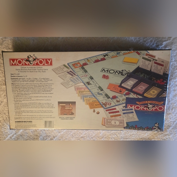 Vintage Sealed Monopoly Deluxe Anniversary Edition. W/ anniversary gold train. - Picture 5 of 12